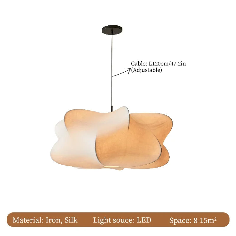 Natural Linen and Silk Wabi-Sabi Pendant Light – Statement Ceiling Lamp for Minimalist Homes