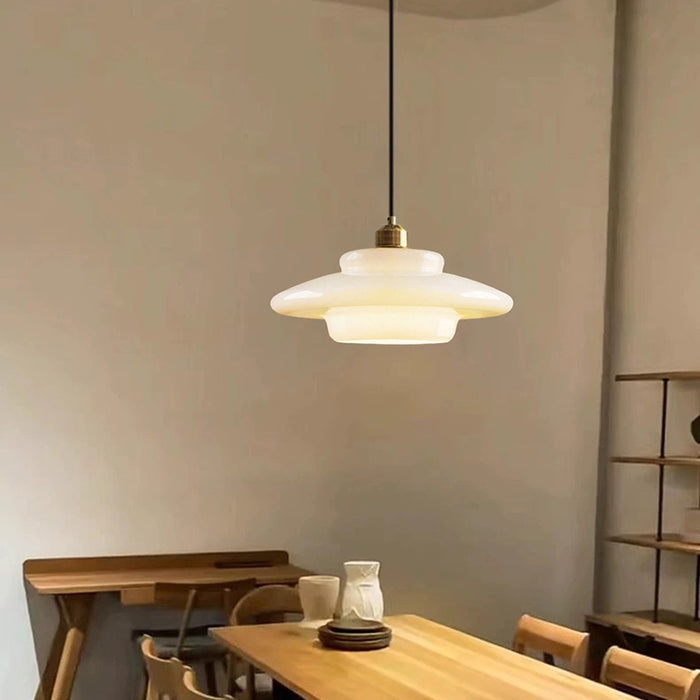 Elegant Art Deco White Glass Pendant Light – Ceiling Lamp for Hallways & Kitchens