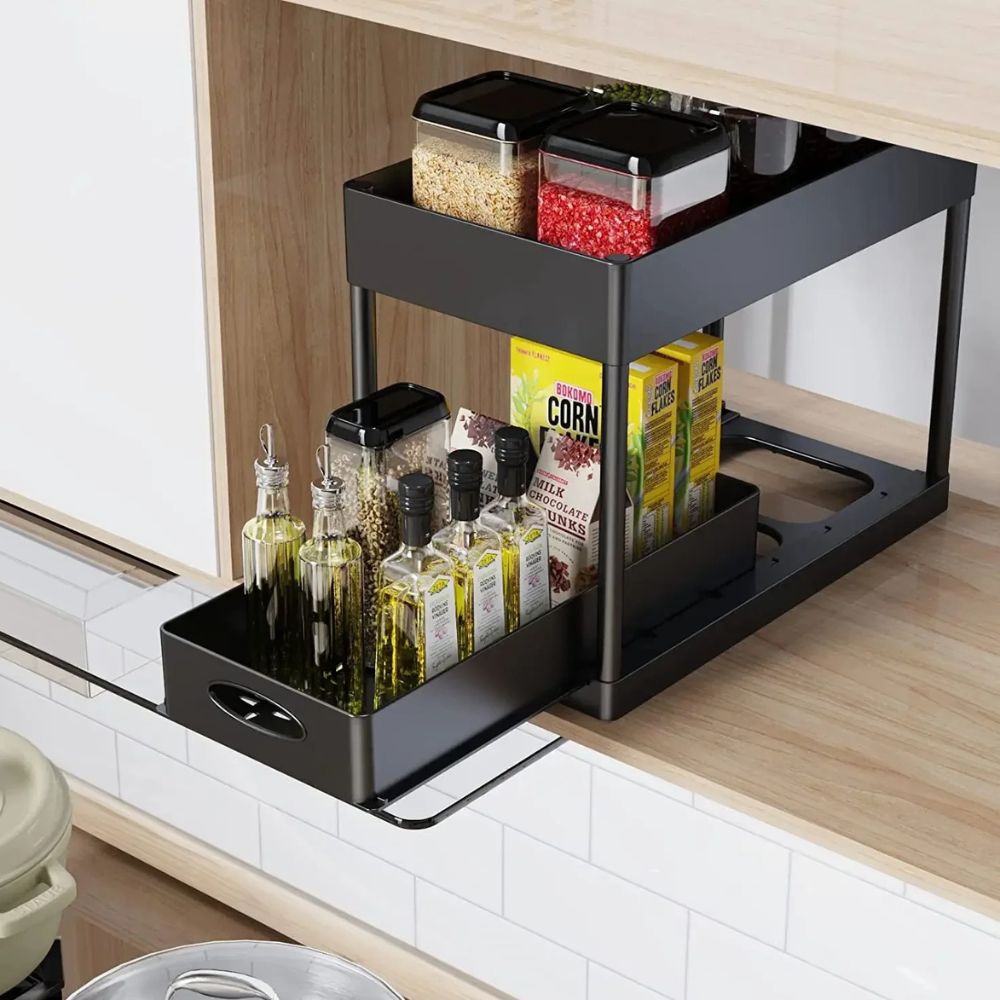 2 Tier Pull Out Cabinet Organizer Sliding Storage Rack