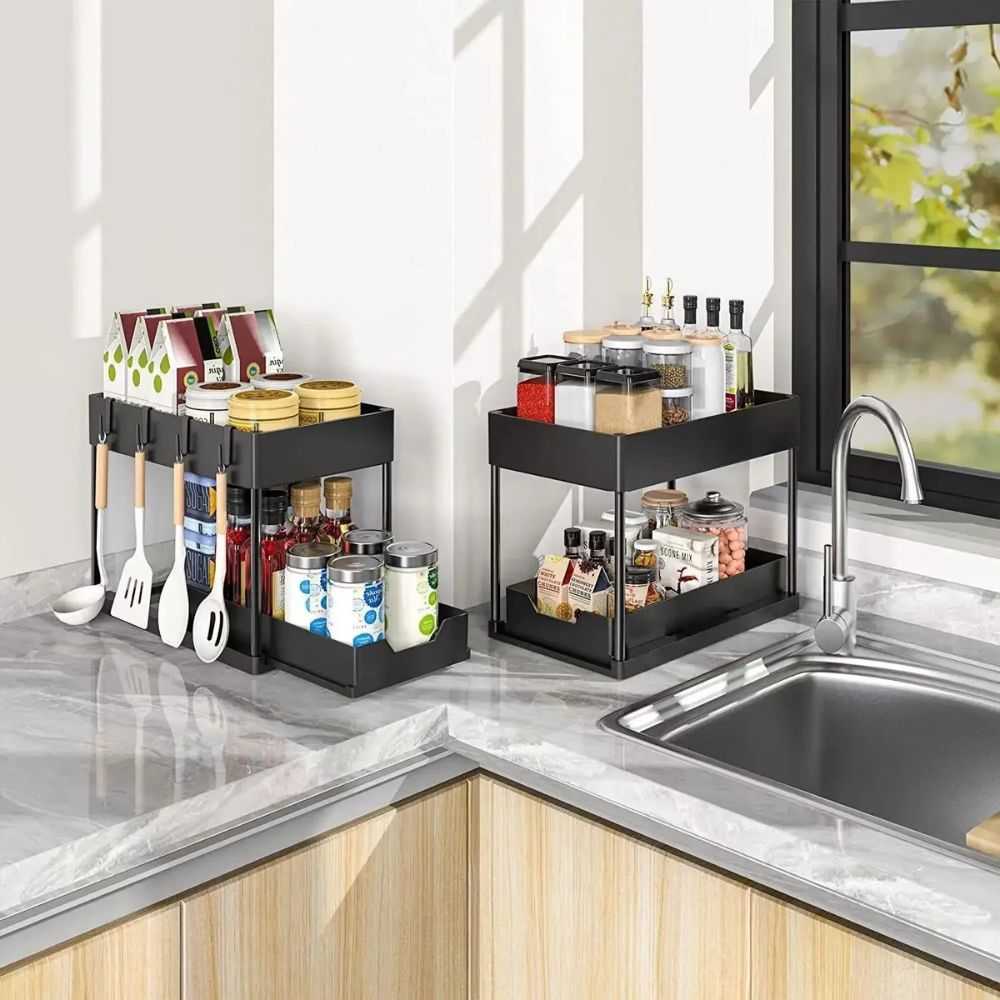 2 Tier Pull Out Cabinet Organizer Sliding Storage Rack
