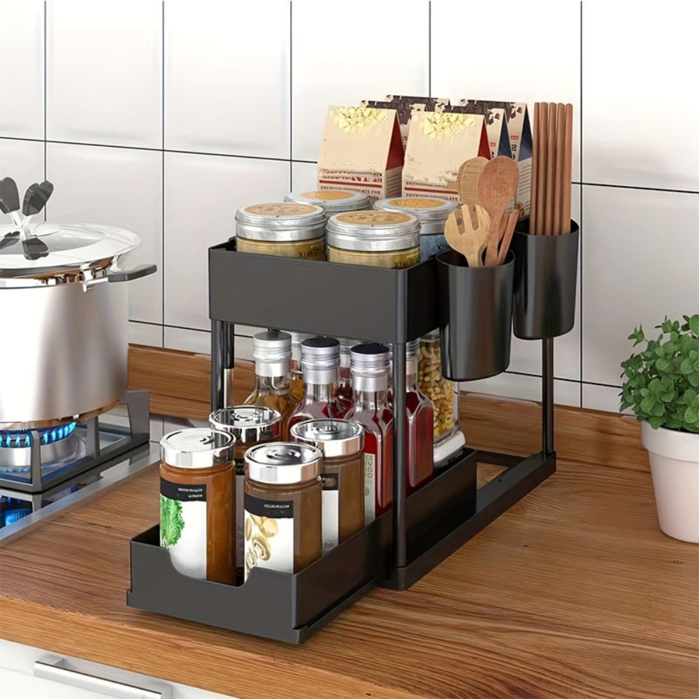 2 Tier Pull Out Cabinet Organizer Sliding Storage Rack