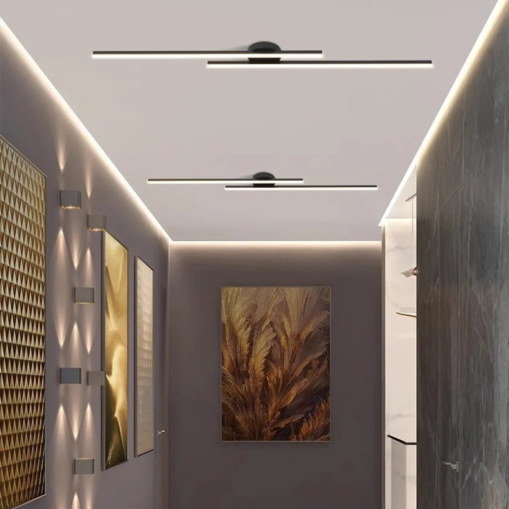 Minimalist Modern Hallway Lights – Long Strip Linear Ceiling Lamp, Close-to-Ceiling Chandelier, Remote Dimmable for Home Interiors