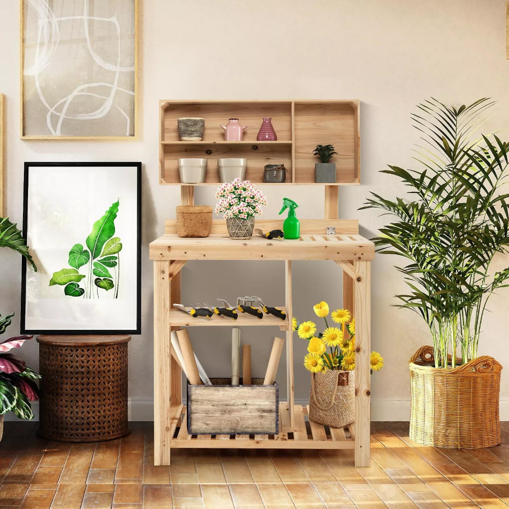 Outdoor Gardening Potting Workbench Table with Storage