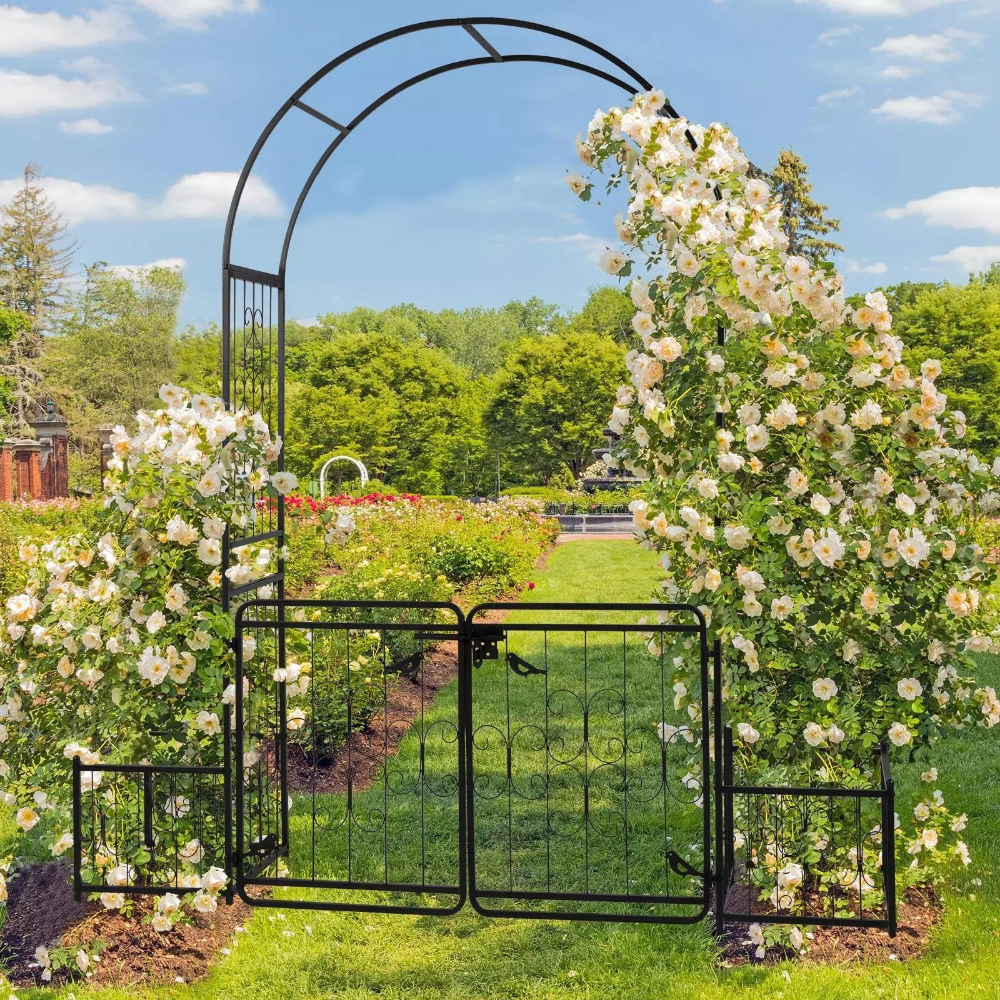 Metal Outdoor Garden Arch Trellis Arbor with Gate