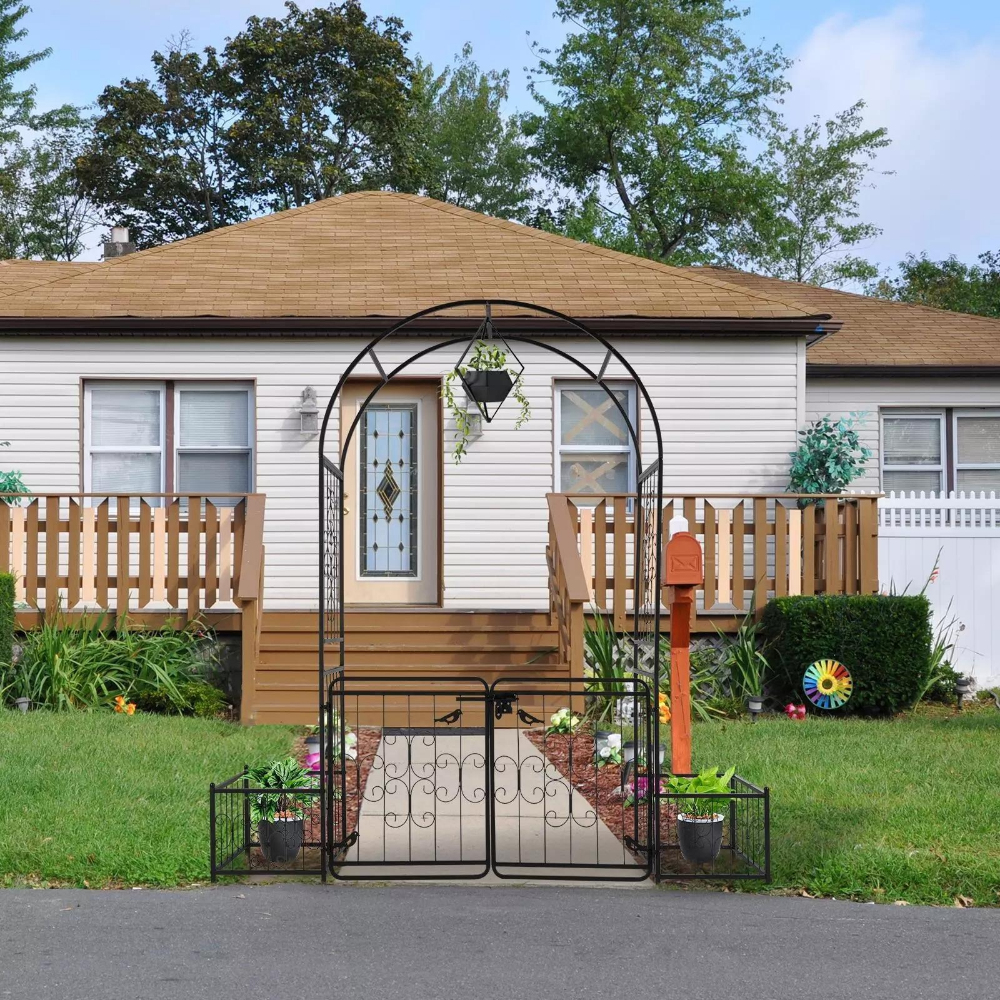 Metal Outdoor Garden Arch Trellis Arbor with Gate