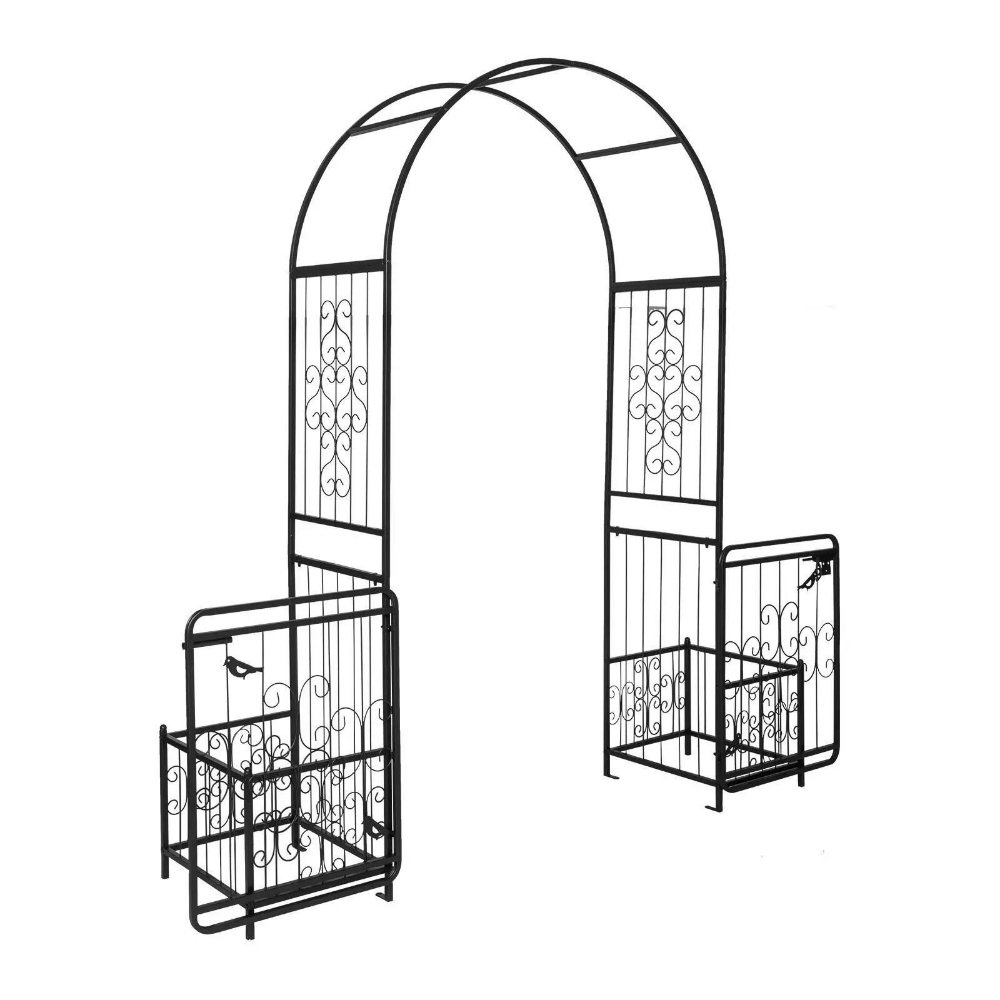Metal Outdoor Garden Arch Trellis Arbor with Gate