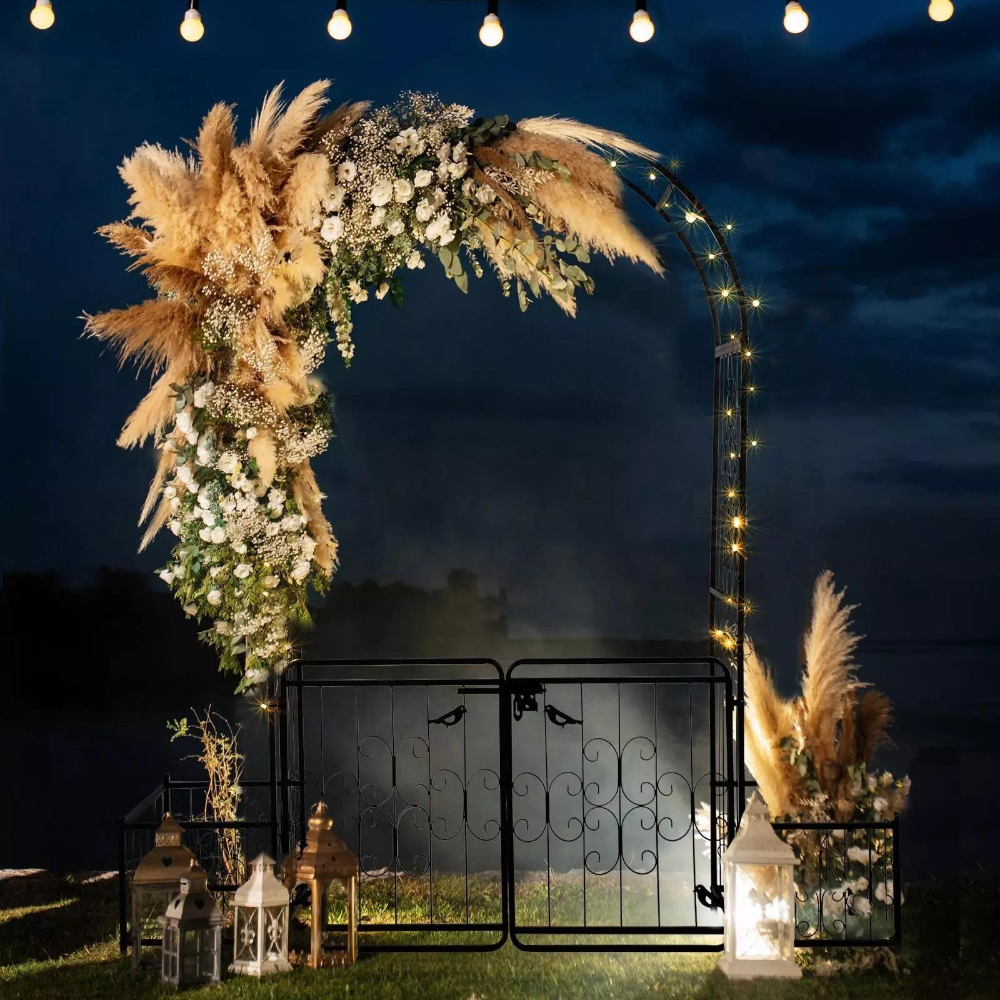 Metal Outdoor Garden Arch Trellis Arbor with Gate