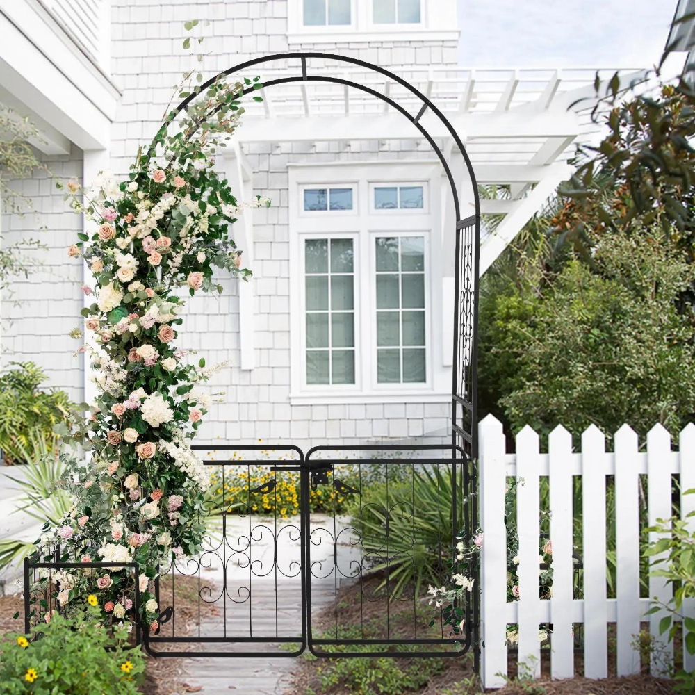 Metal Outdoor Garden Arch Trellis Arbor with Gate