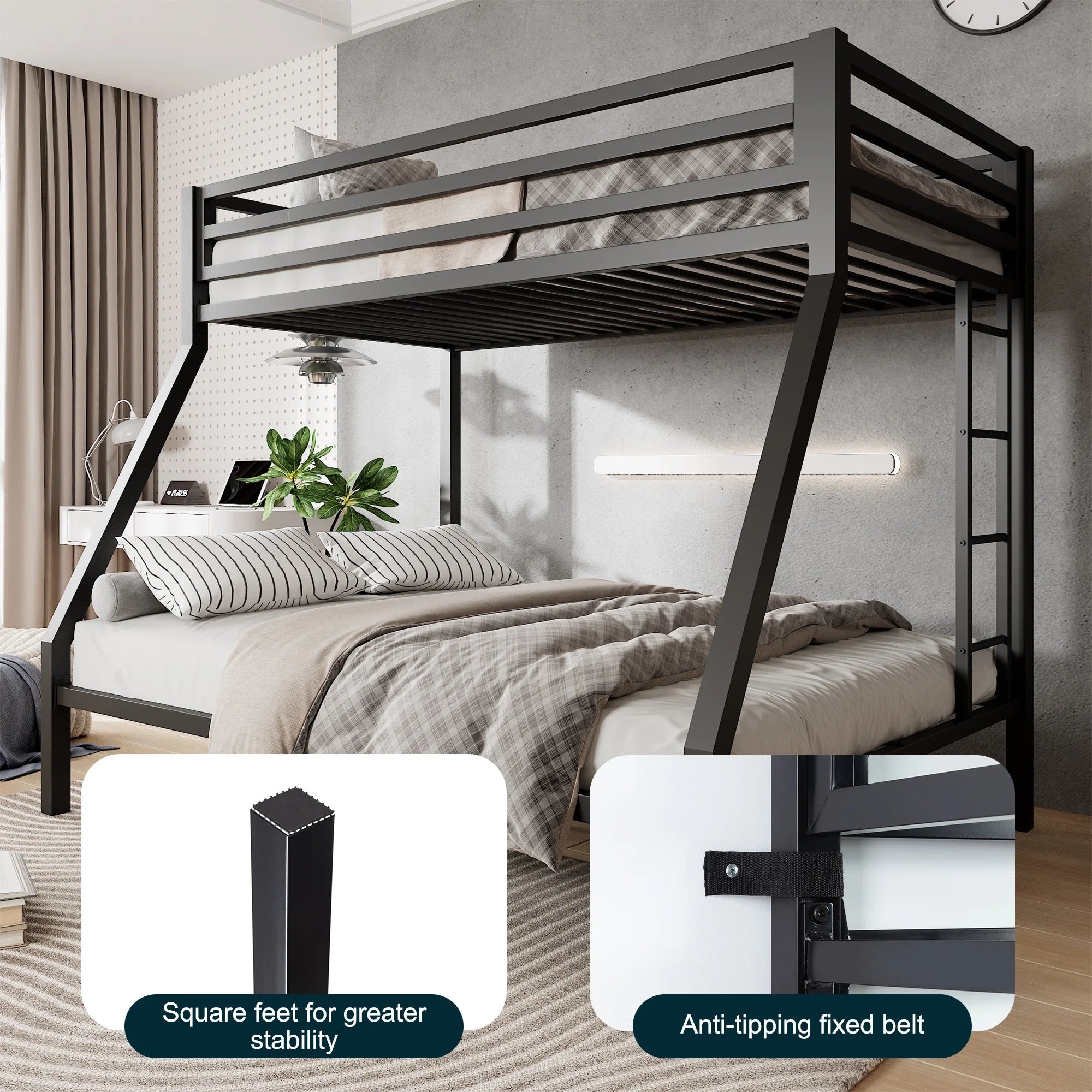 Twin Over Full Metal Bunk Bed With Removable Ladder