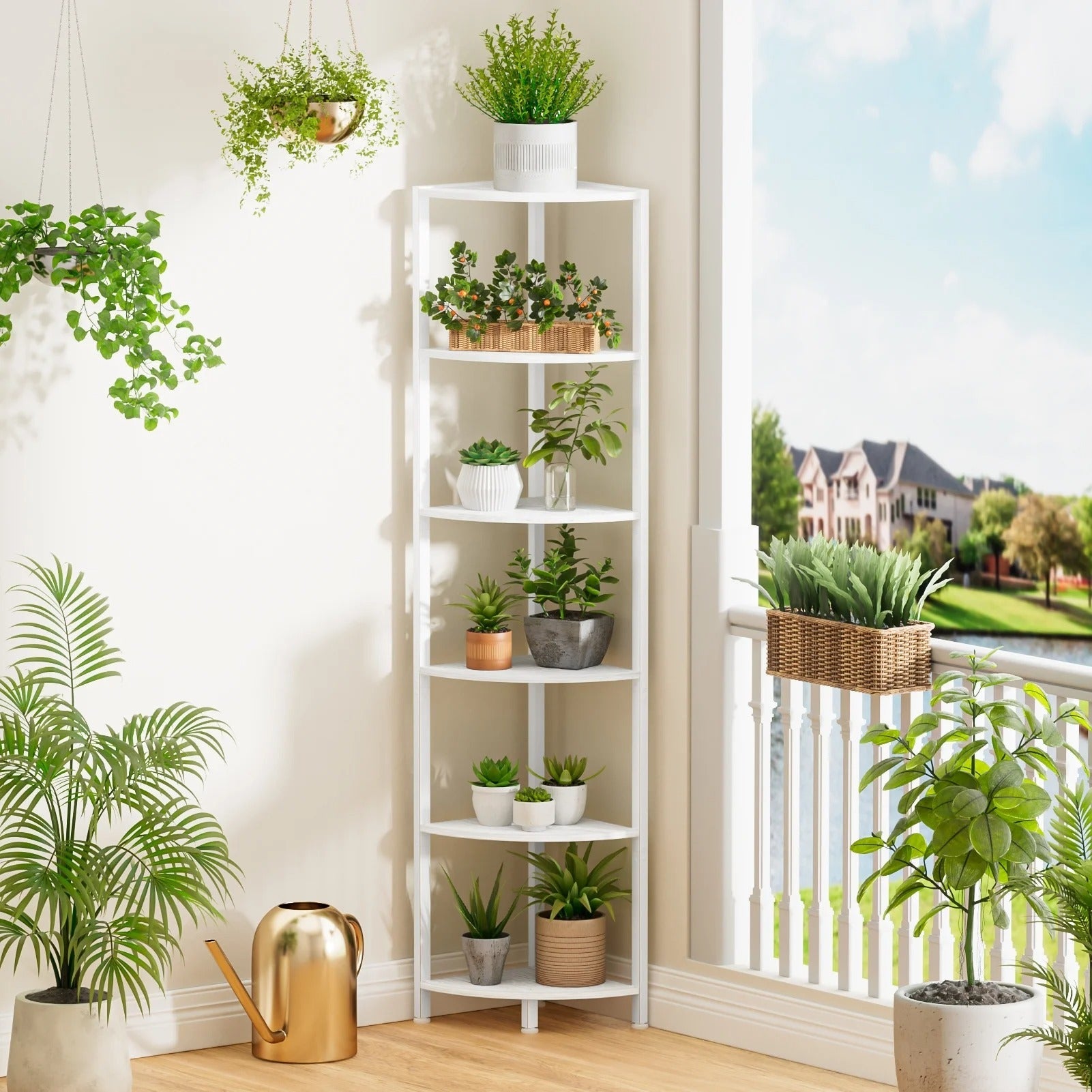 6-Tier Corner Bookshelf for Living Room, Bedroom, Kitchen, Bathroom