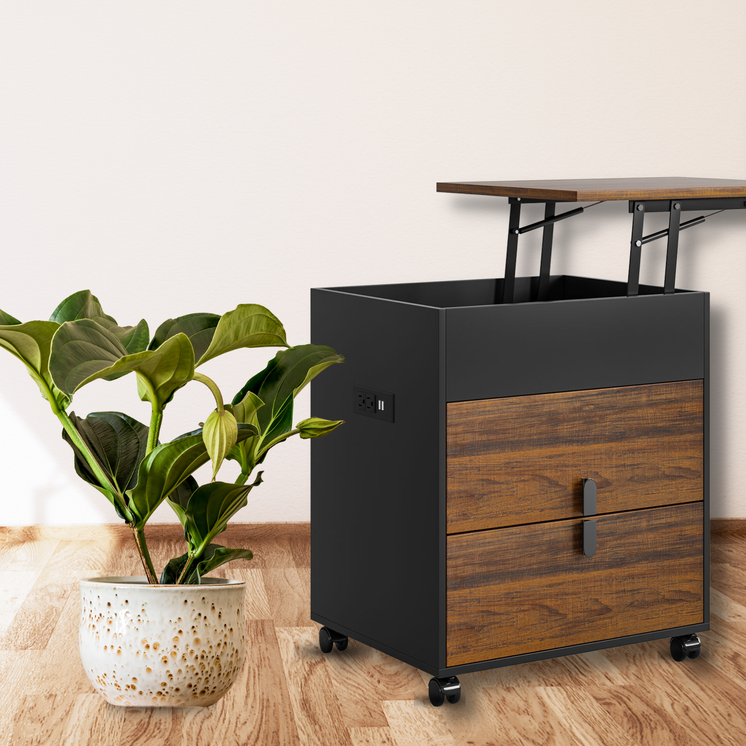 Modern Solid Wood Bedside Nightstand Swivel Laptop Work Table