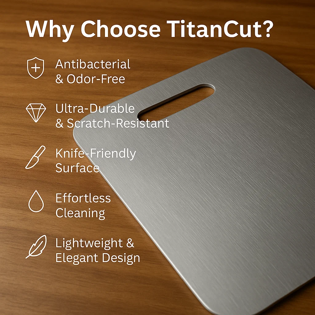 Medical Grade Titanium Cutting Board | Durable, Non-porous Surface for Safe Food Preparation & Kitchen Use