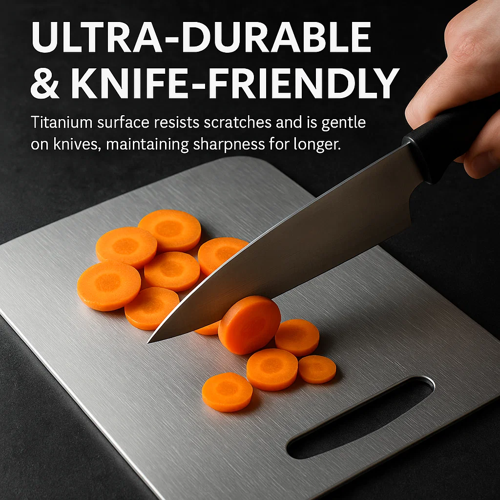 Medical Grade Titanium Cutting Board | Durable, Non-porous Surface for Safe Food Preparation & Kitchen Use