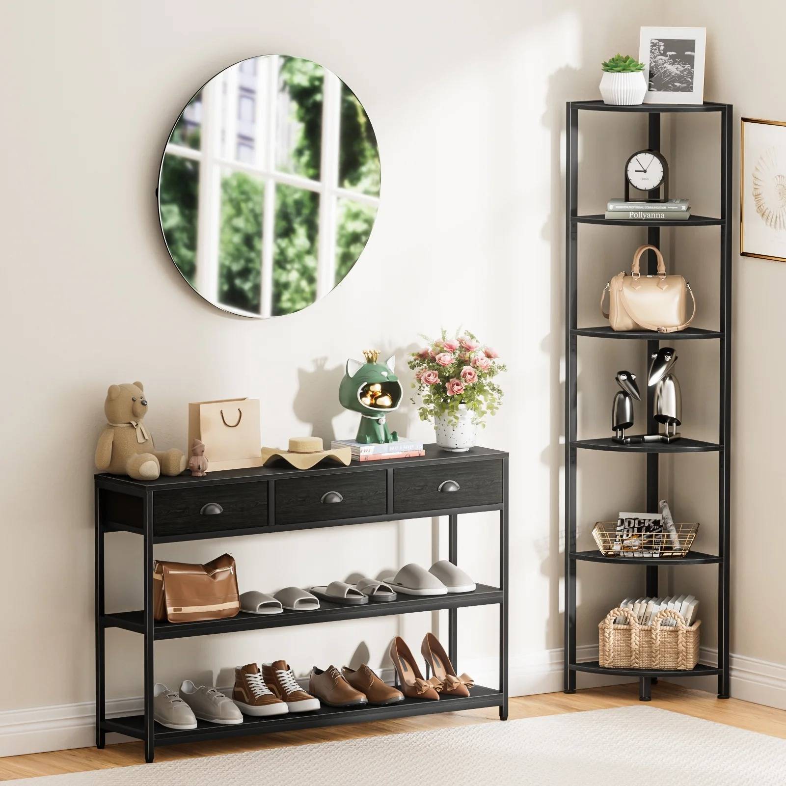 6-Tier Corner Bookshelf for Living Room, Bedroom, Kitchen, Bathroom