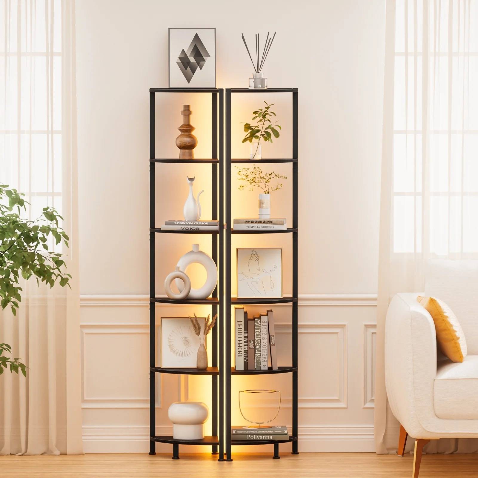 6-Tier Corner Bookshelf for Living Room, Bedroom, Kitchen, Bathroom