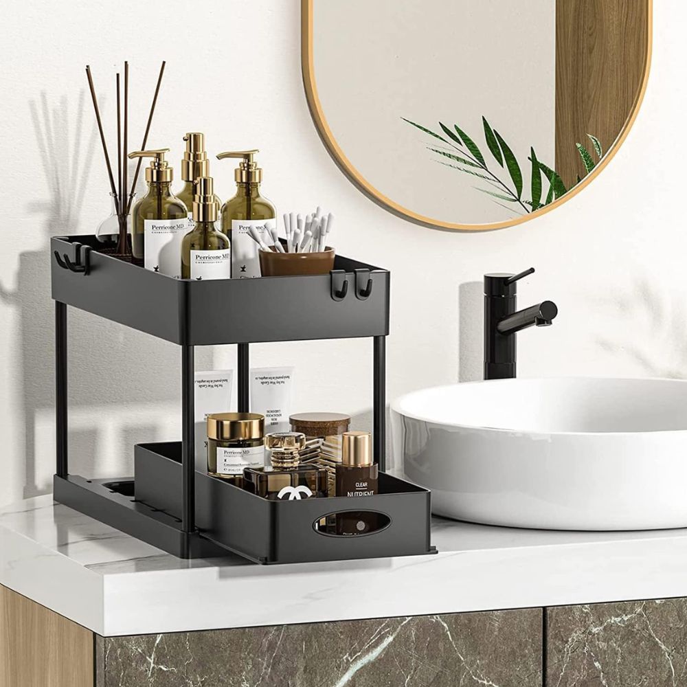 2 Tier Pull Out Cabinet Organizer Sliding Storage Rack