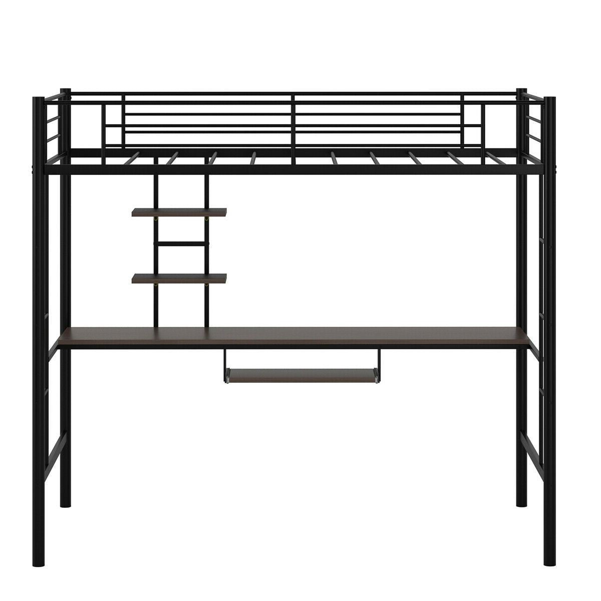 Large Twin Adult Metal Loft Bed Frame With Storage And Desk