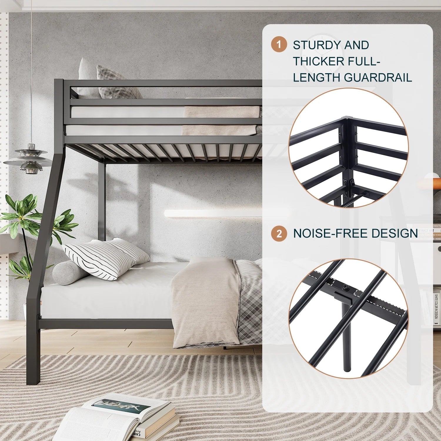 Twin Over Full Metal Bunk Bed With Removable Ladder