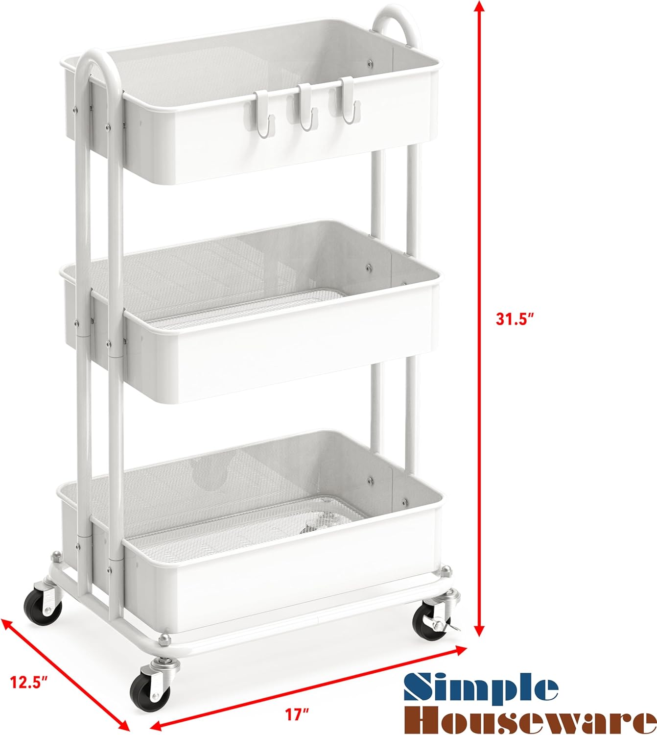 Heavy Duty 3-Tier Metal Utility Rolling Cart