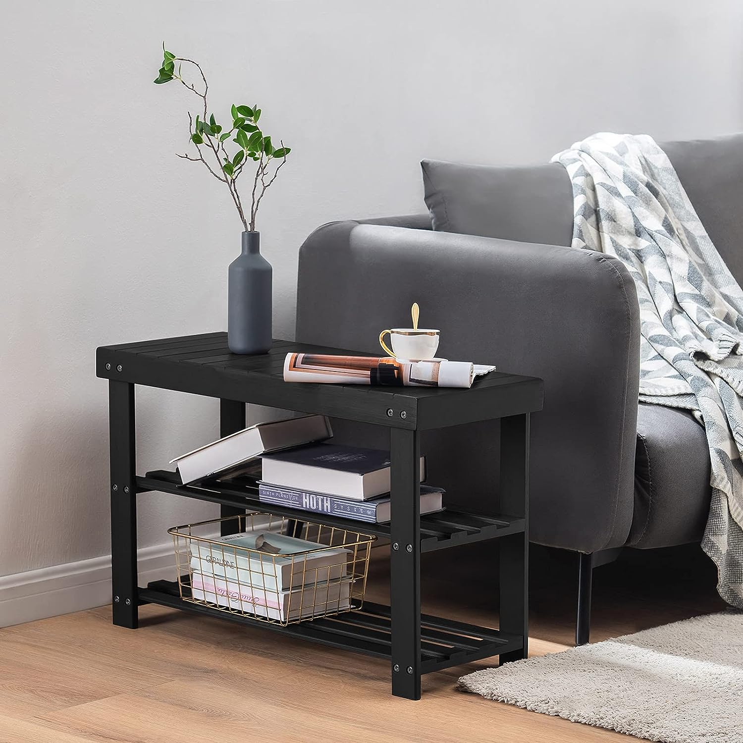 Modern 3-Tier Bamboo Shoe Bench Entryway