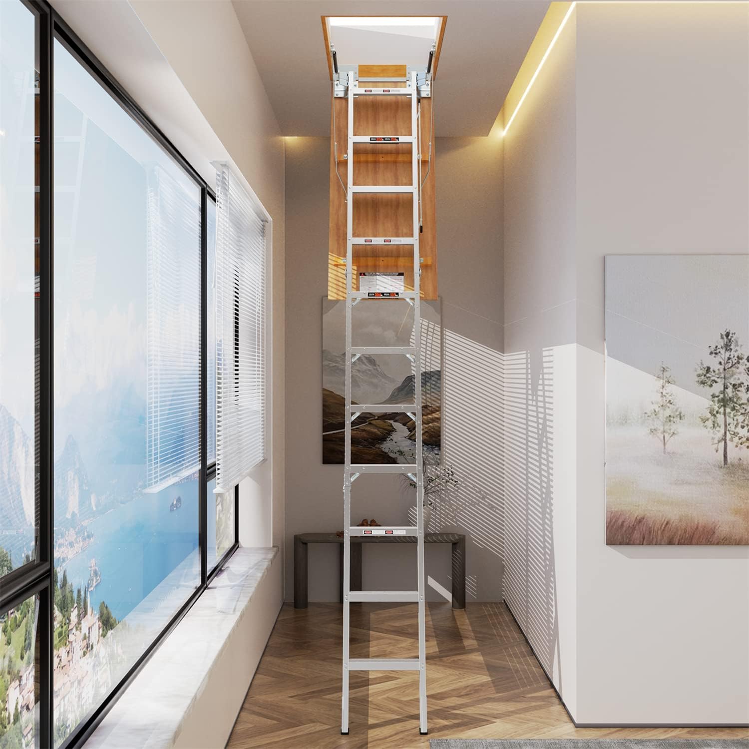 Collapsible Aluminum Folding Attic Access Ladder 54 Inch