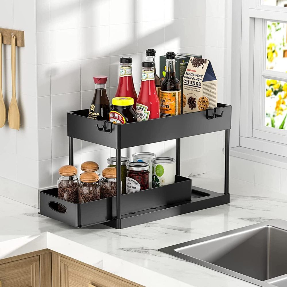 2 Tier Pull Out Cabinet Organizer Sliding Storage Rack