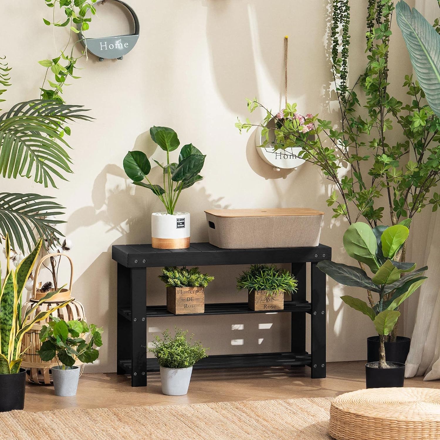 Modern 3-Tier Bamboo Shoe Bench Entryway