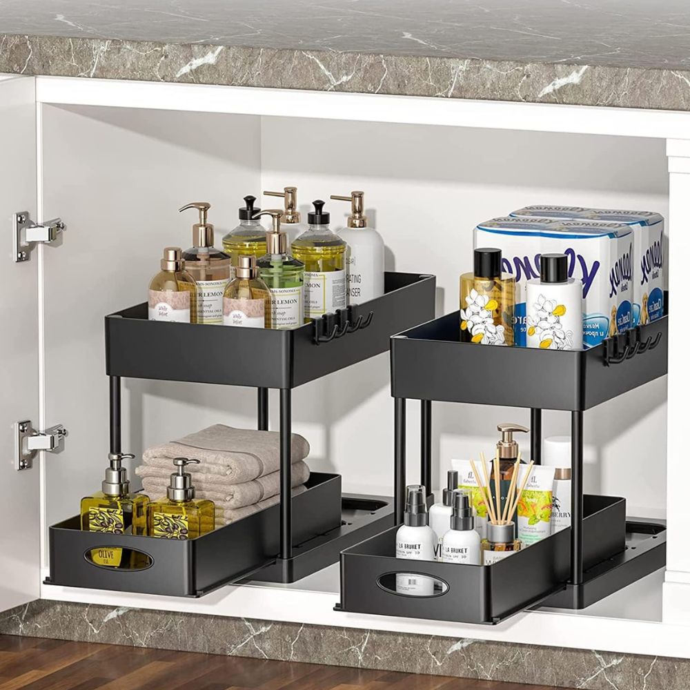 2 Tier Pull Out Cabinet Organizer Sliding Storage Rack
