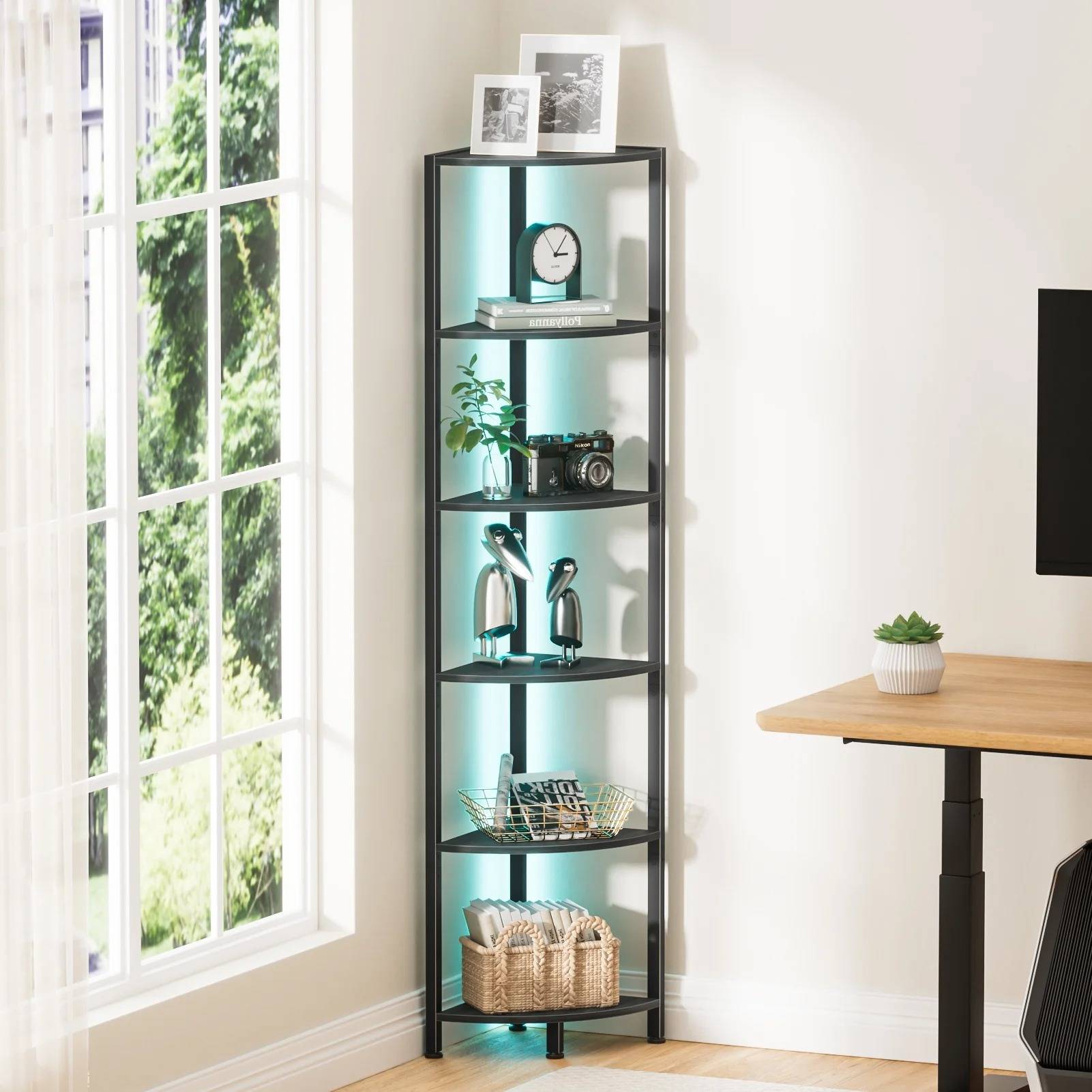 6-Tier Corner Bookshelf for Living Room, Bedroom, Kitchen, Bathroom