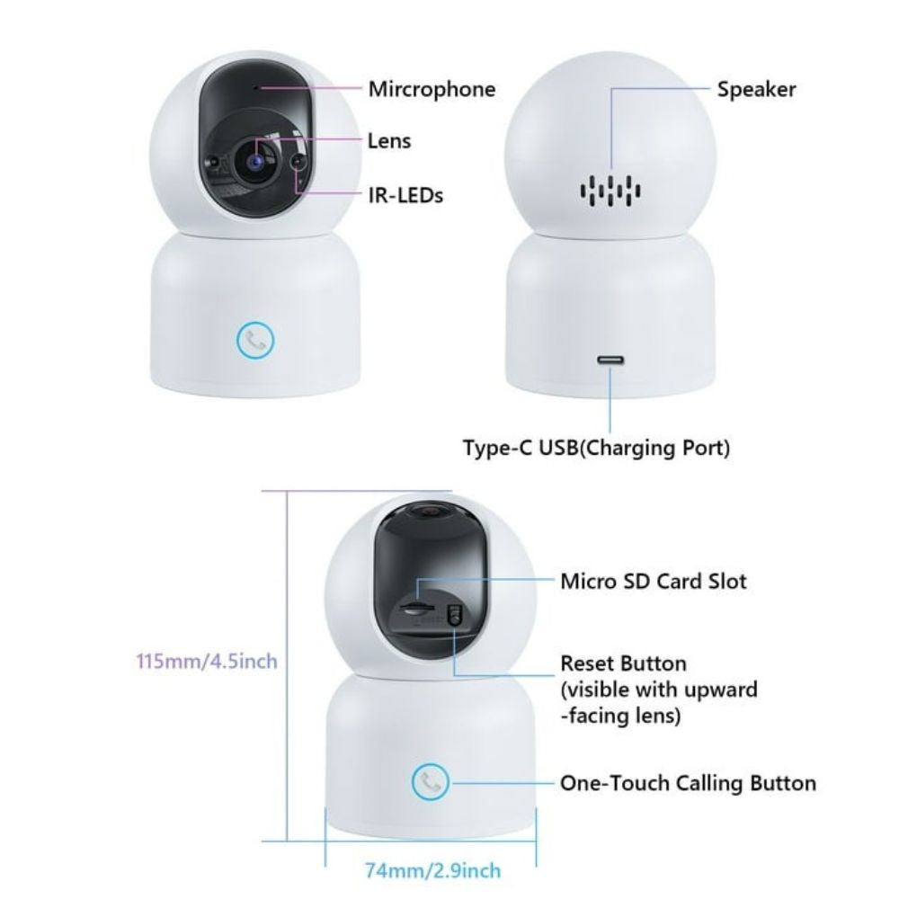 360-Degree Indoor Pan Tilt Zoom Home PTZ Camera