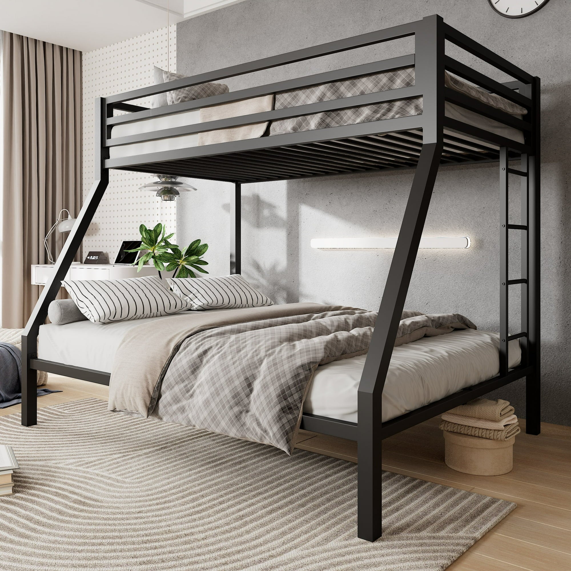Twin Over Full Metal Bunk Bed With Removable Ladder