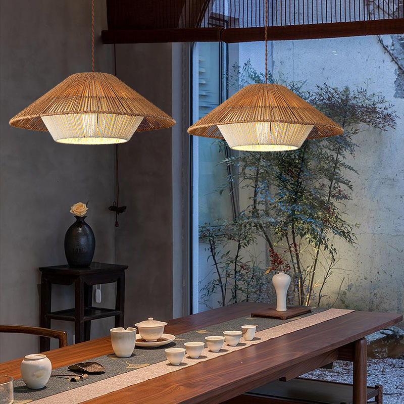 Wicker Japanese Pendant Light Fixture for Bohemian Home Decor & Dining Room Lighting