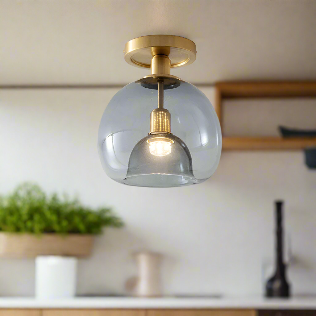 Modern Grey Glass Ceiling Light Fixture for Hallway & Entryway Lighting