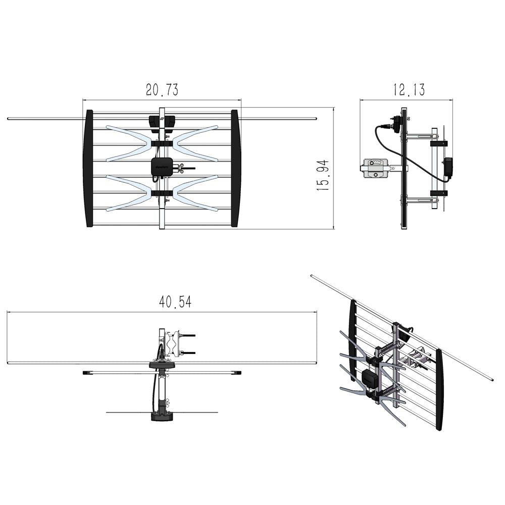 Long Range Antenna TV - Outdoor Digital Reception 360° Rotation (up to 200 Miles) w/ Pole