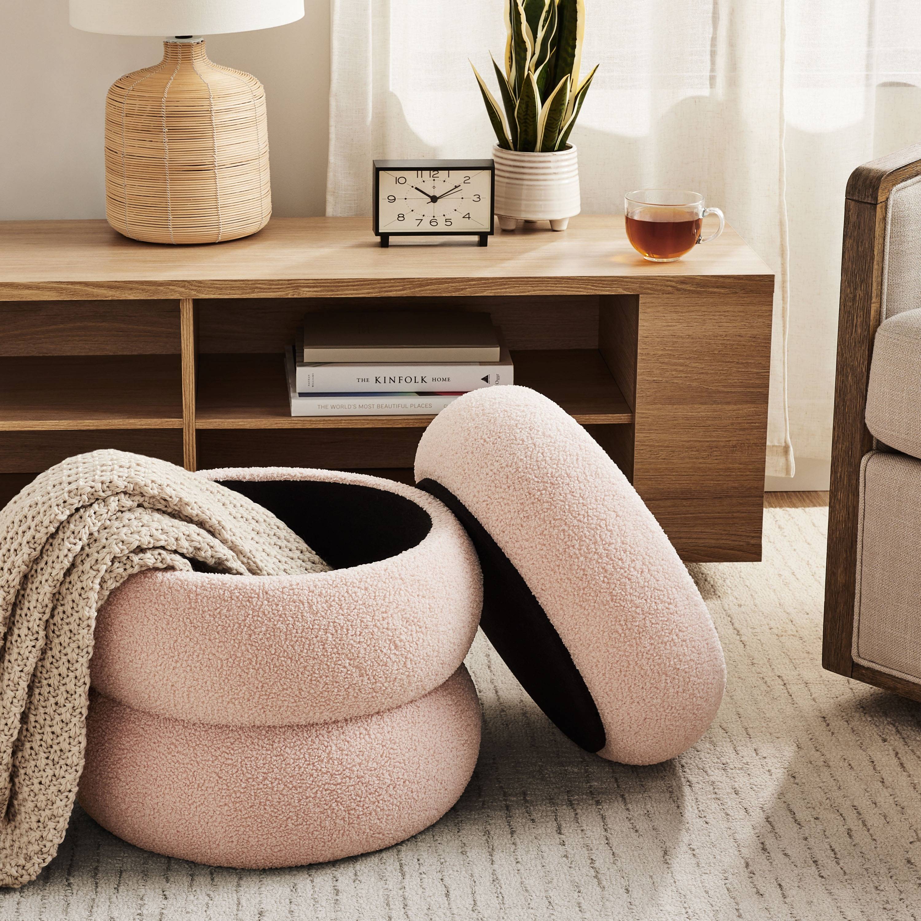 Round Boucle Ottoman Storage