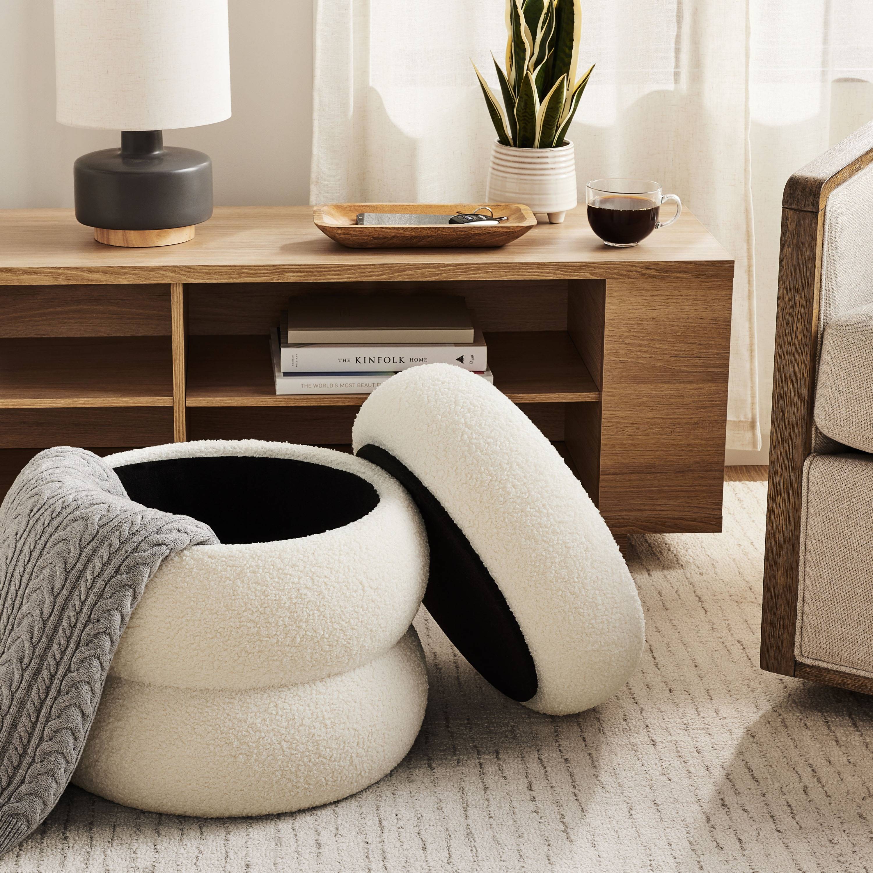 Round Boucle Ottoman Storage
