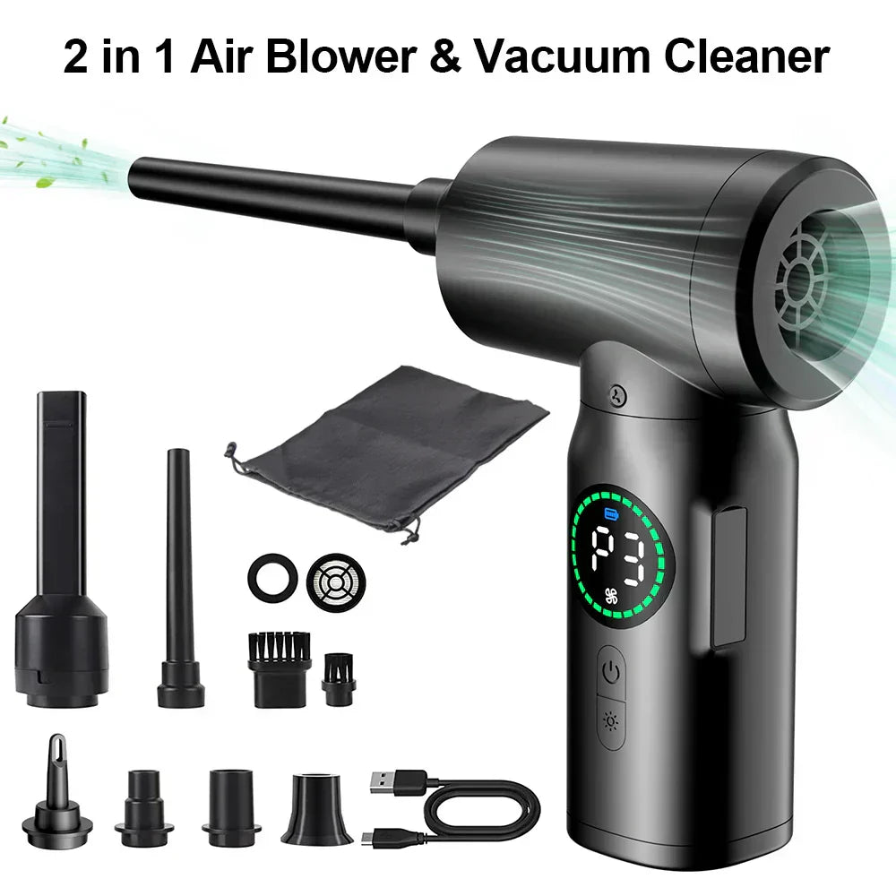 2-in-1 Portable Vacuum Cleaner & Blower | 7500mAh Battery, LED Light & Versatile for Home, Car & Office Cleaning