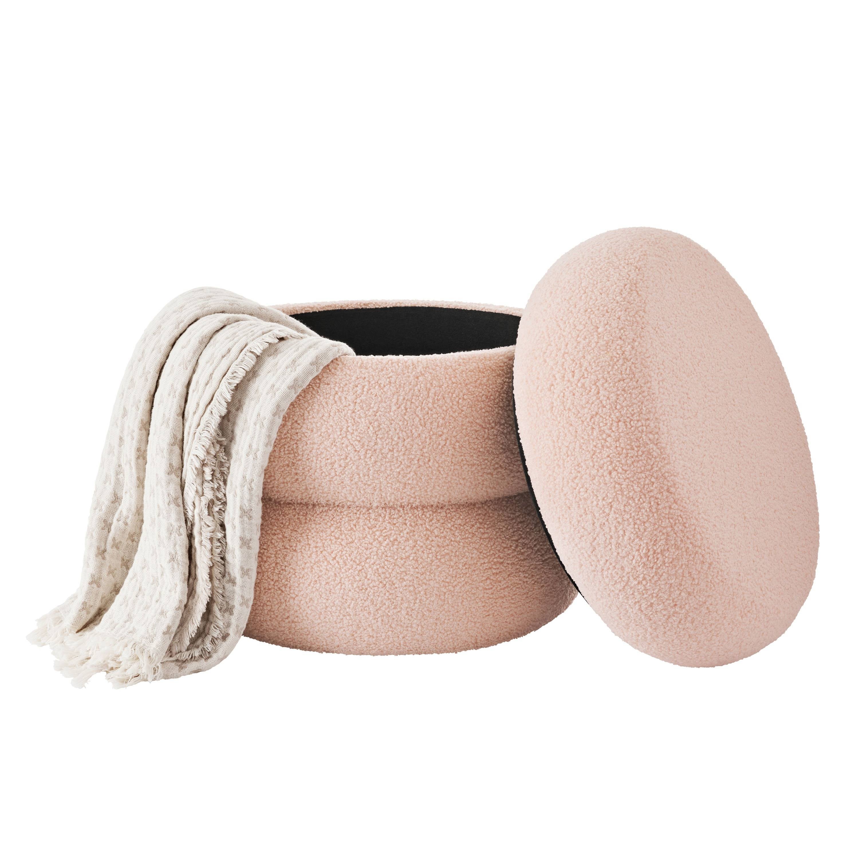 Round Boucle Ottoman Storage