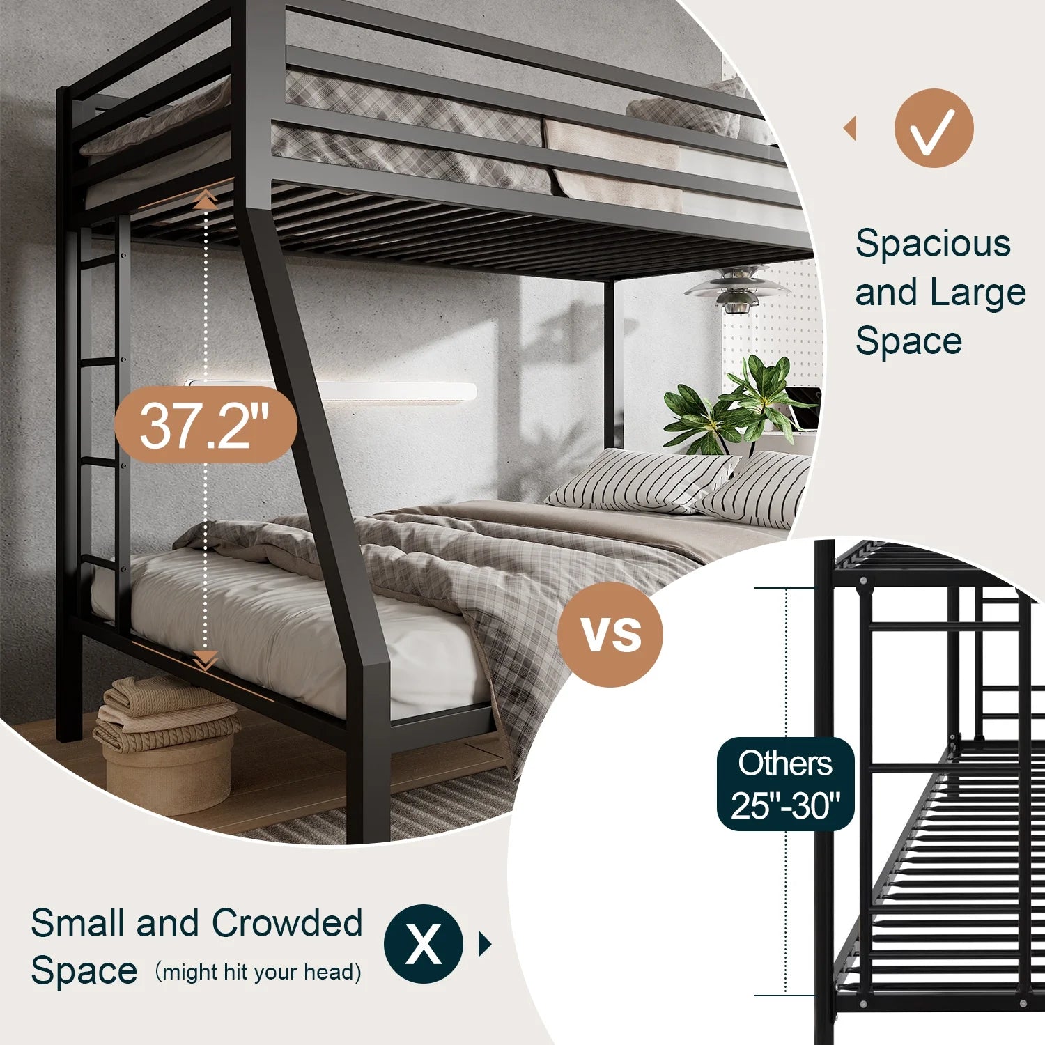 Twin Over Full Metal Bunk Bed With Removable Ladder