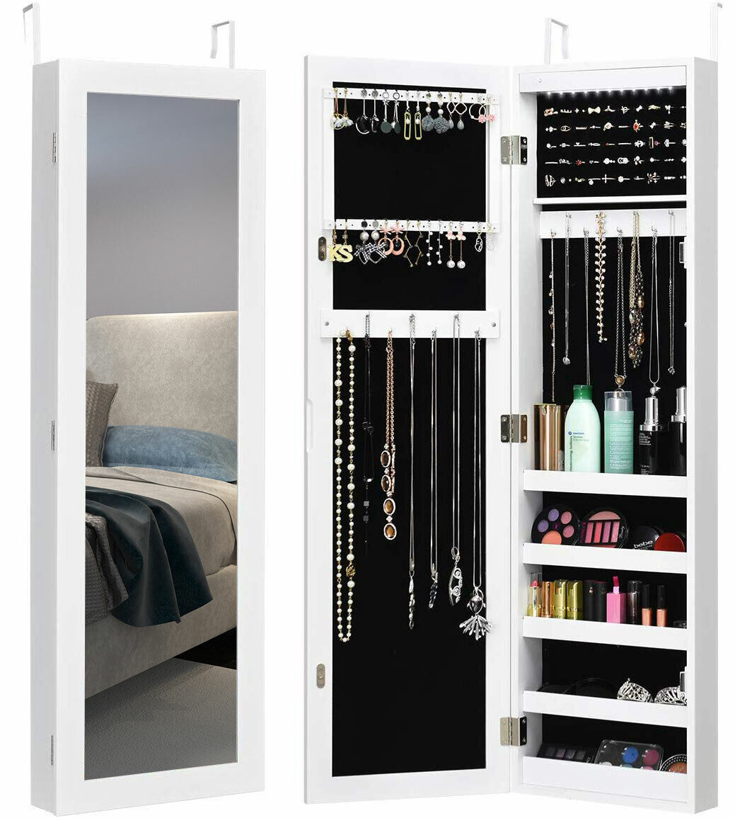 Modern Over The Door Light Up Jewelry Storage Mirror Armoire