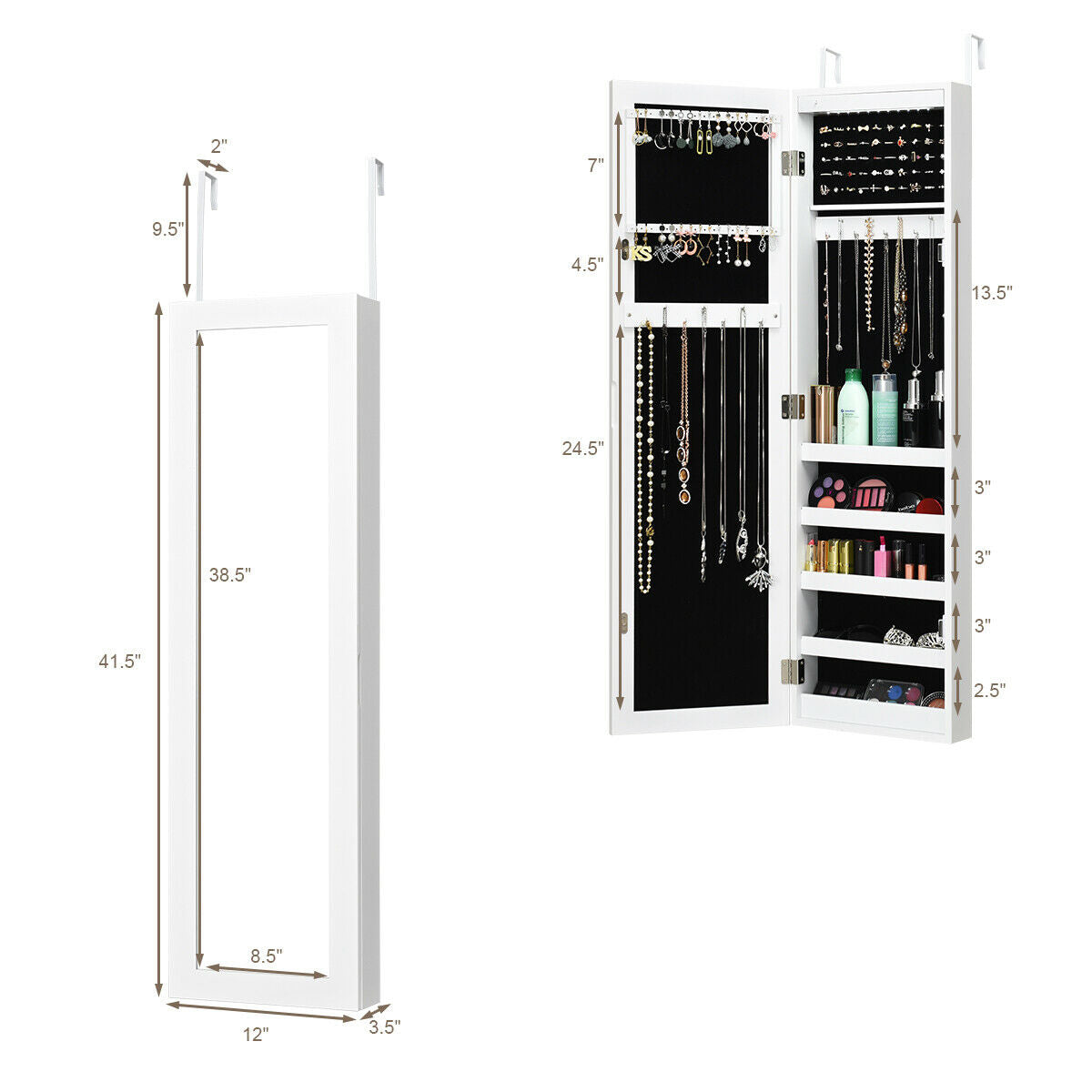 Modern Over The Door Light Up Jewelry Storage Mirror Armoire