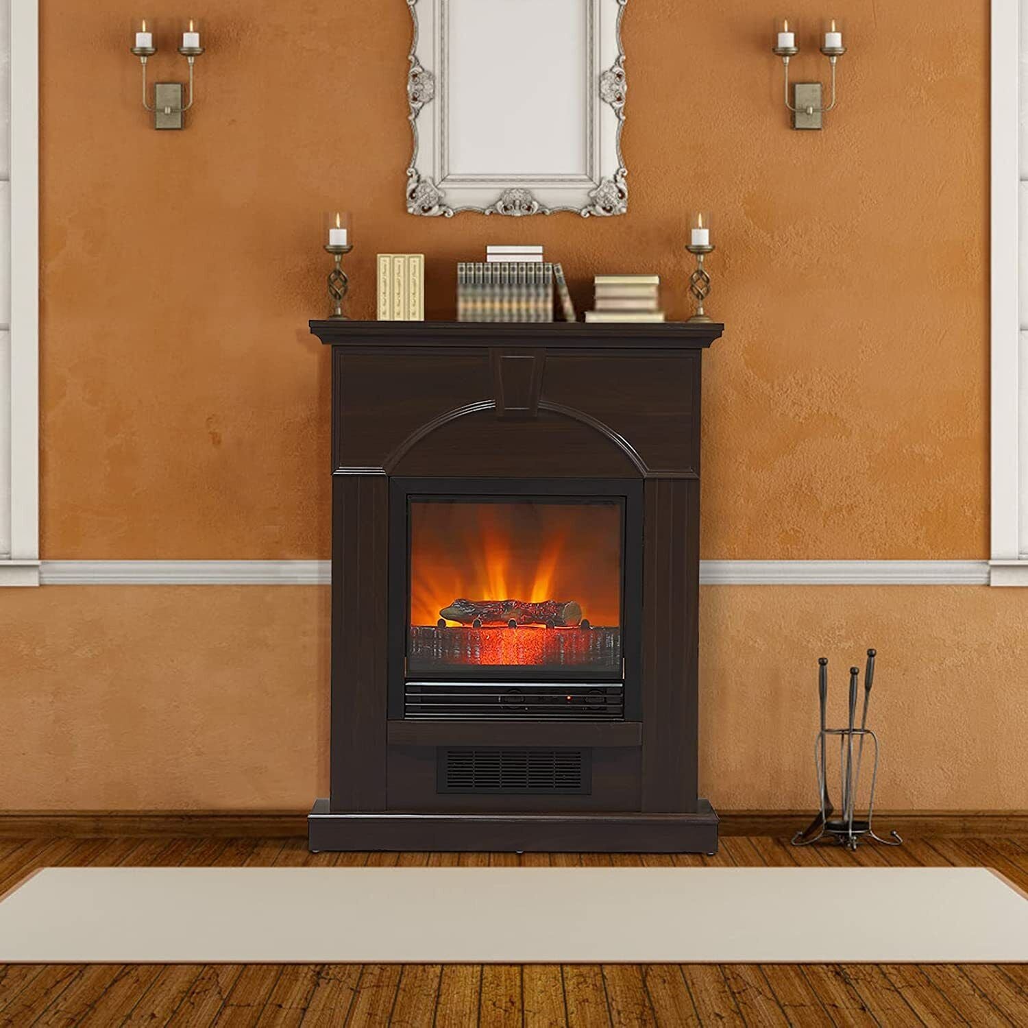 Standing Indoor Electric 3D Flame Log Fire Place Mantel 28"