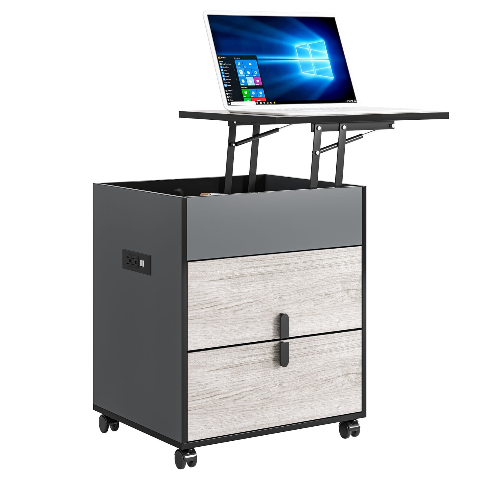 Modern Solid Wood Bedside Nightstand Swivel Laptop Work Table