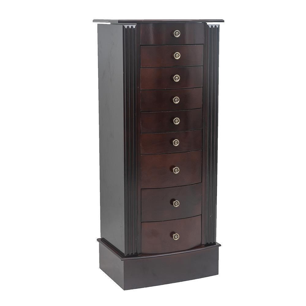 Large Mirrored Wooden Standing Jewelry Holder Armoire Organizer Cabinet