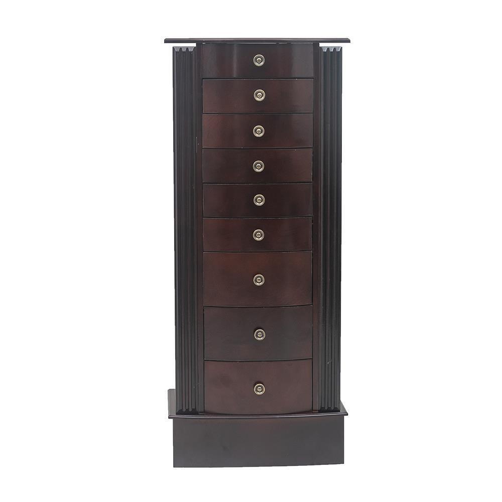 Large Mirrored Wooden Standing Jewelry Holder Armoire Organizer Cabinet