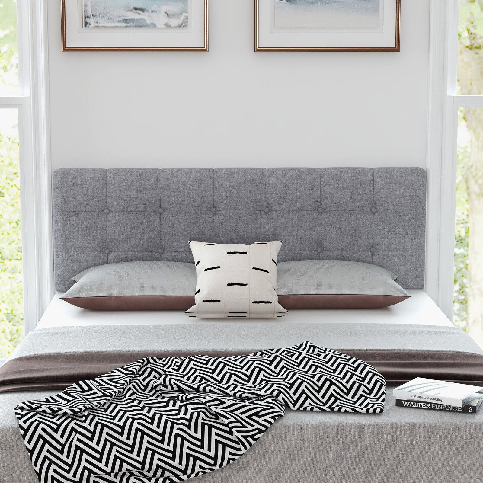 Full Queen Sized Modern Tufted Fabric Covered Head Board