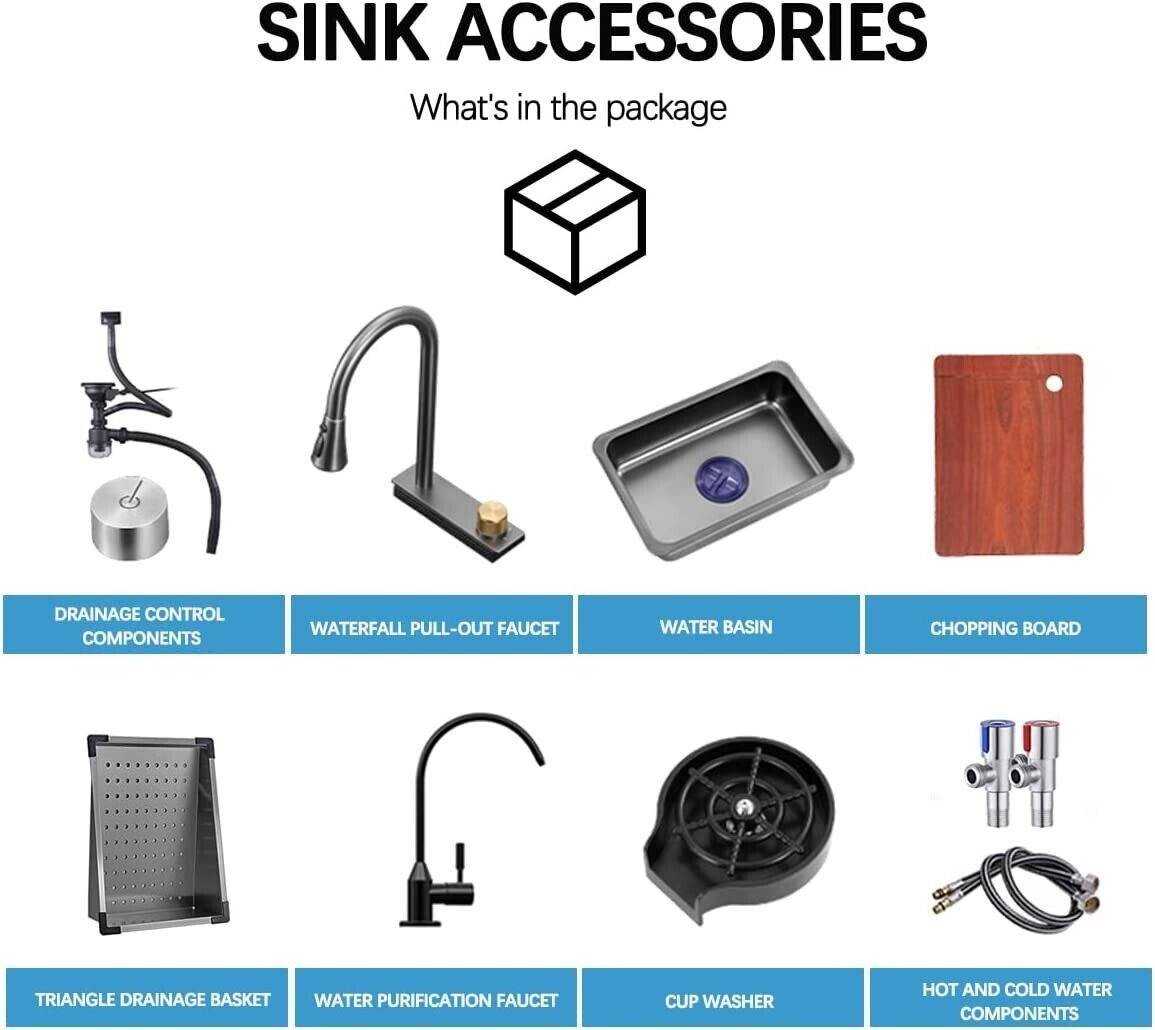 Kitchen Sink Stainless Steel W Pulldown Faucet Black 29