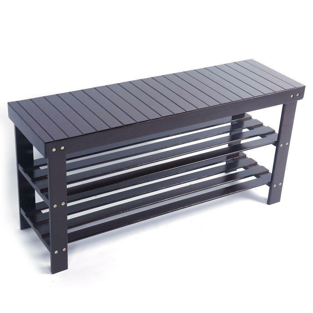 Modern 3-Tier Bamboo Shoe Bench Entryway