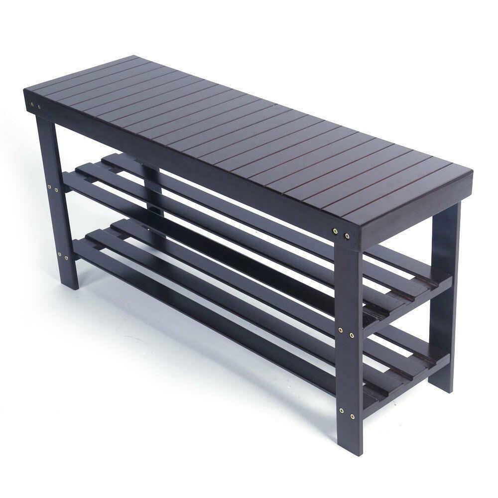 Modern 3-Tier Bamboo Shoe Bench Entryway