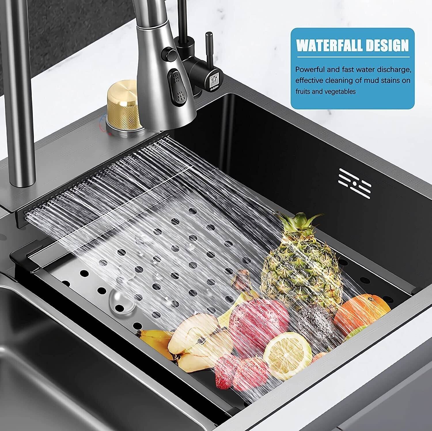 Kitchen Sink Stainless Steel W Pulldown Faucet Black 29